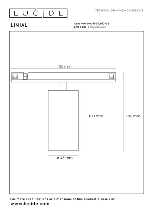 Lucide Premium LINIAL MOX Spot sur rail - Système de rail monophasé / Éclairage sur rail smart - 1xLED - Canon Fusil Mat - technique